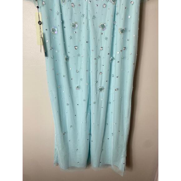 ADRIANNA PAPELL DRESS MOTHER OF THE BRIDE GREEN BLUE BEADED FLORAL SEQUIN LONG - Picture 13 of 16